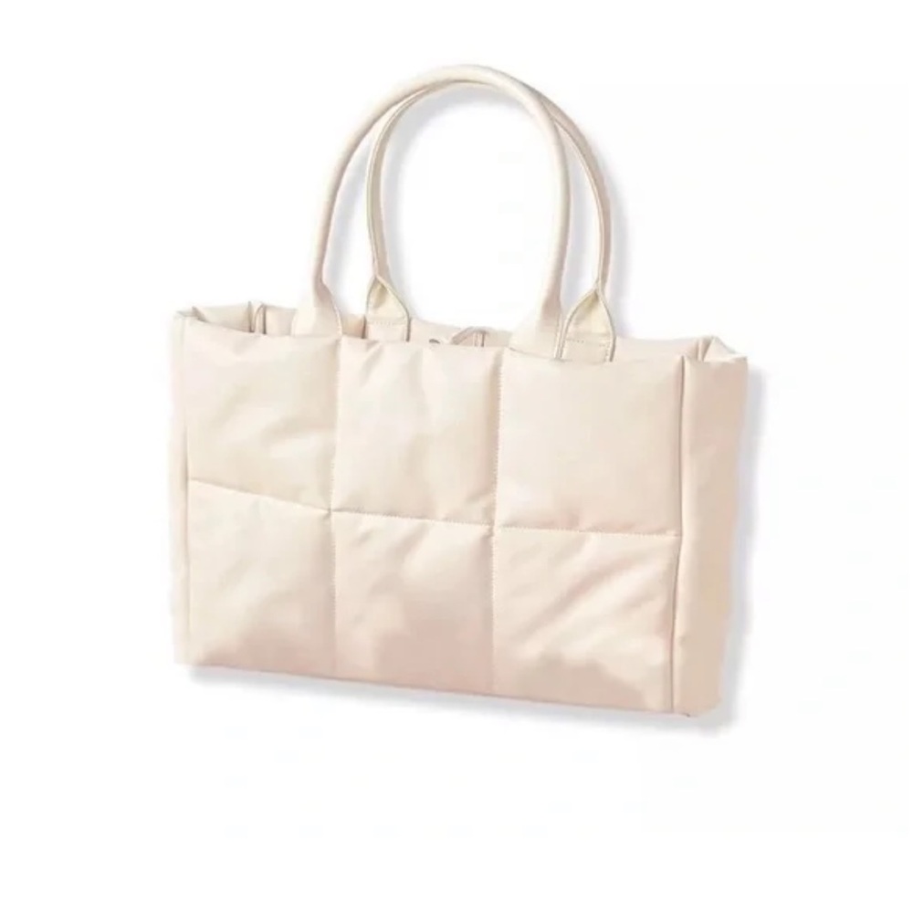 Ulta Cream Puffer Tote Bag Handle Large Off-White Beige Purse